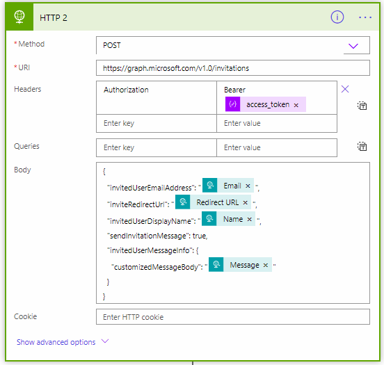 Microsoft graph api of invitation